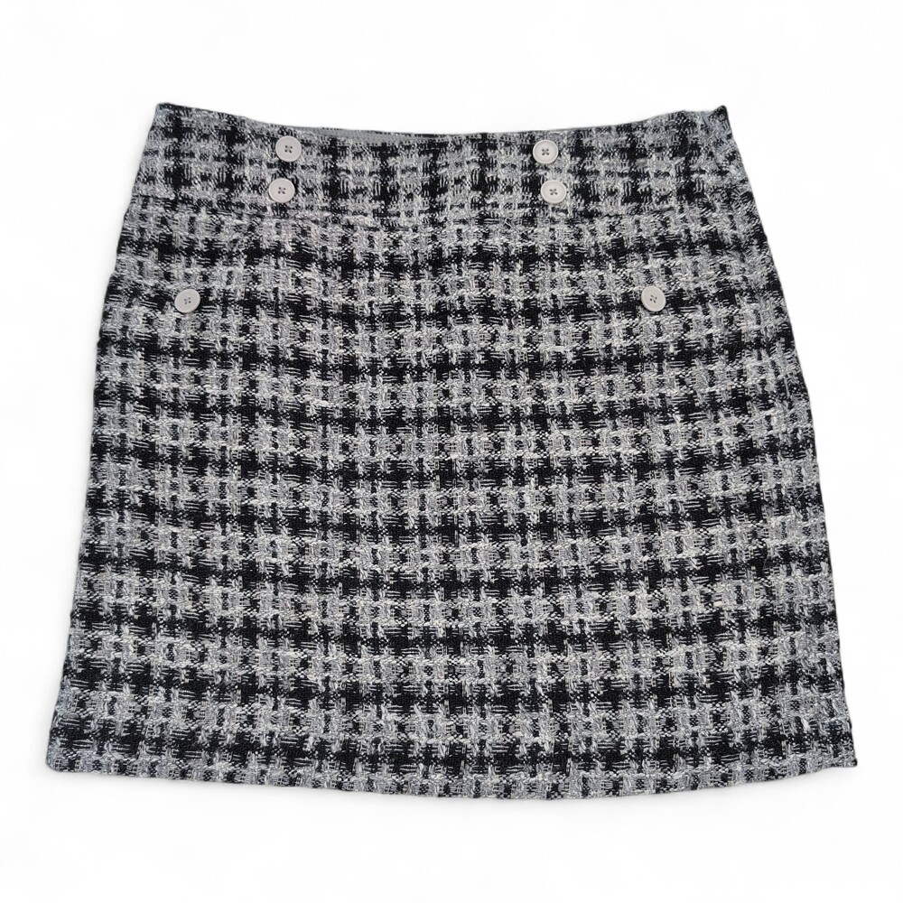 Loft Tweed Button Mini Skirt Size 4 Black & Gray‎